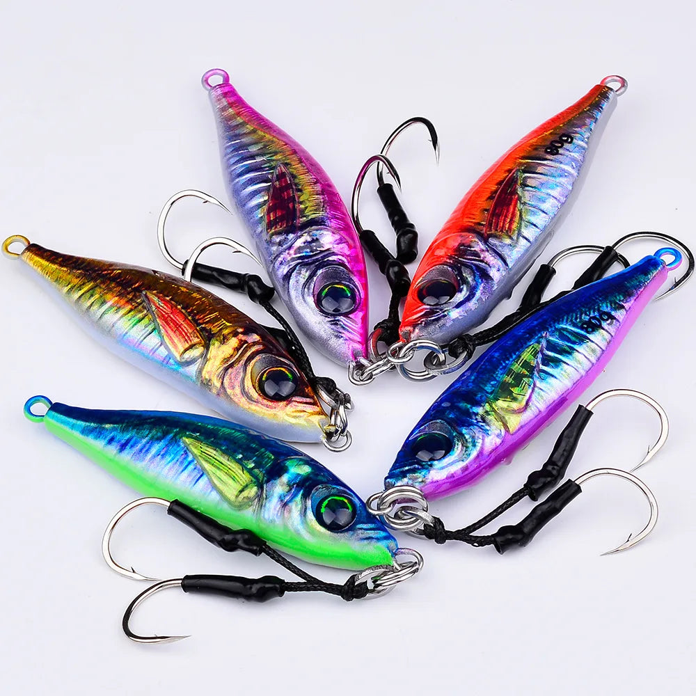 Fast Sinking 30g 40g 60g 80g LuminousSlow Jig Casting Metal Jig Trout Fishing Lure BaitArtificial Hard Jigging Hook Lure