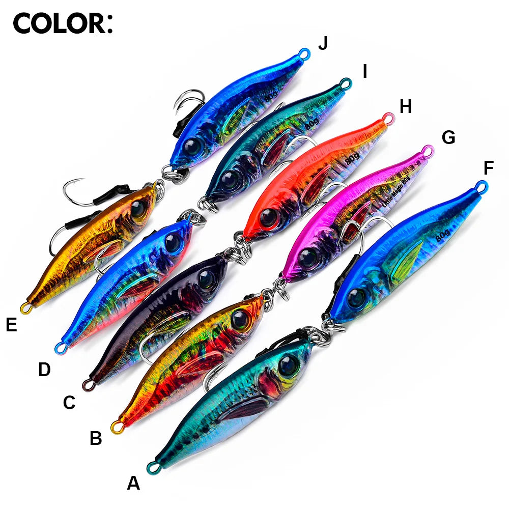 Fast Sinking 30g 40g 60g 80g LuminousSlow Jig Casting Metal Jig Trout Fishing Lure BaitArtificial Hard Jigging Hook Lure