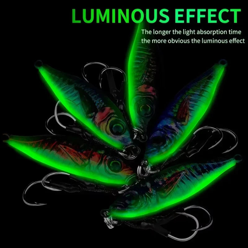Fast Sinking 30g 40g 60g 80g LuminousSlow Jig Casting Metal Jig Trout Fishing Lure BaitArtificial Hard Jigging Hook Lure