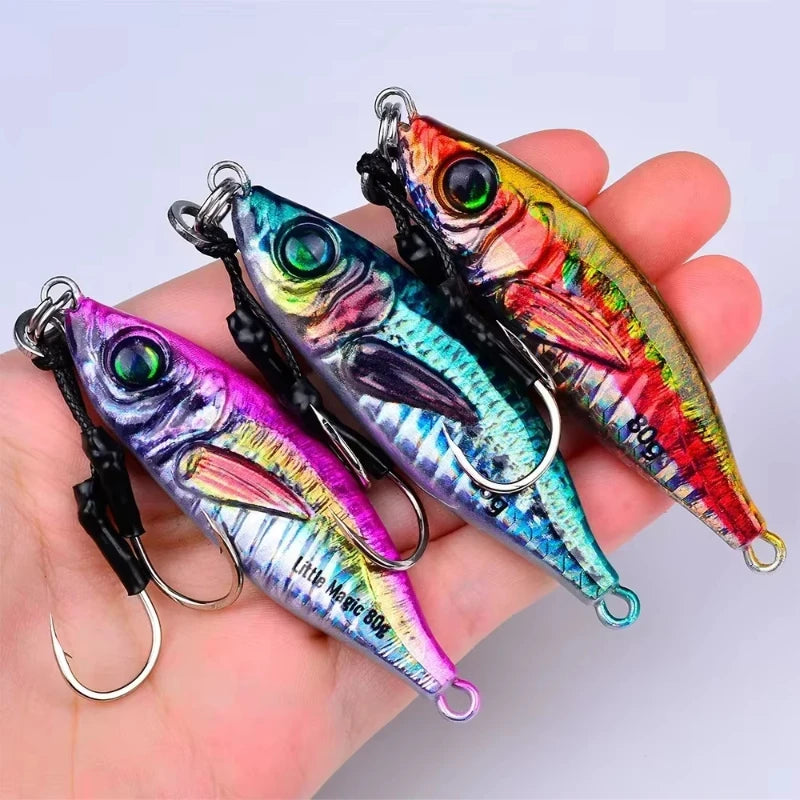 Fast Sinking 30g 40g 60g 80g LuminousSlow Jig Casting Metal Jig Trout Fishing Lure BaitArtificial Hard Jigging Hook Lure
