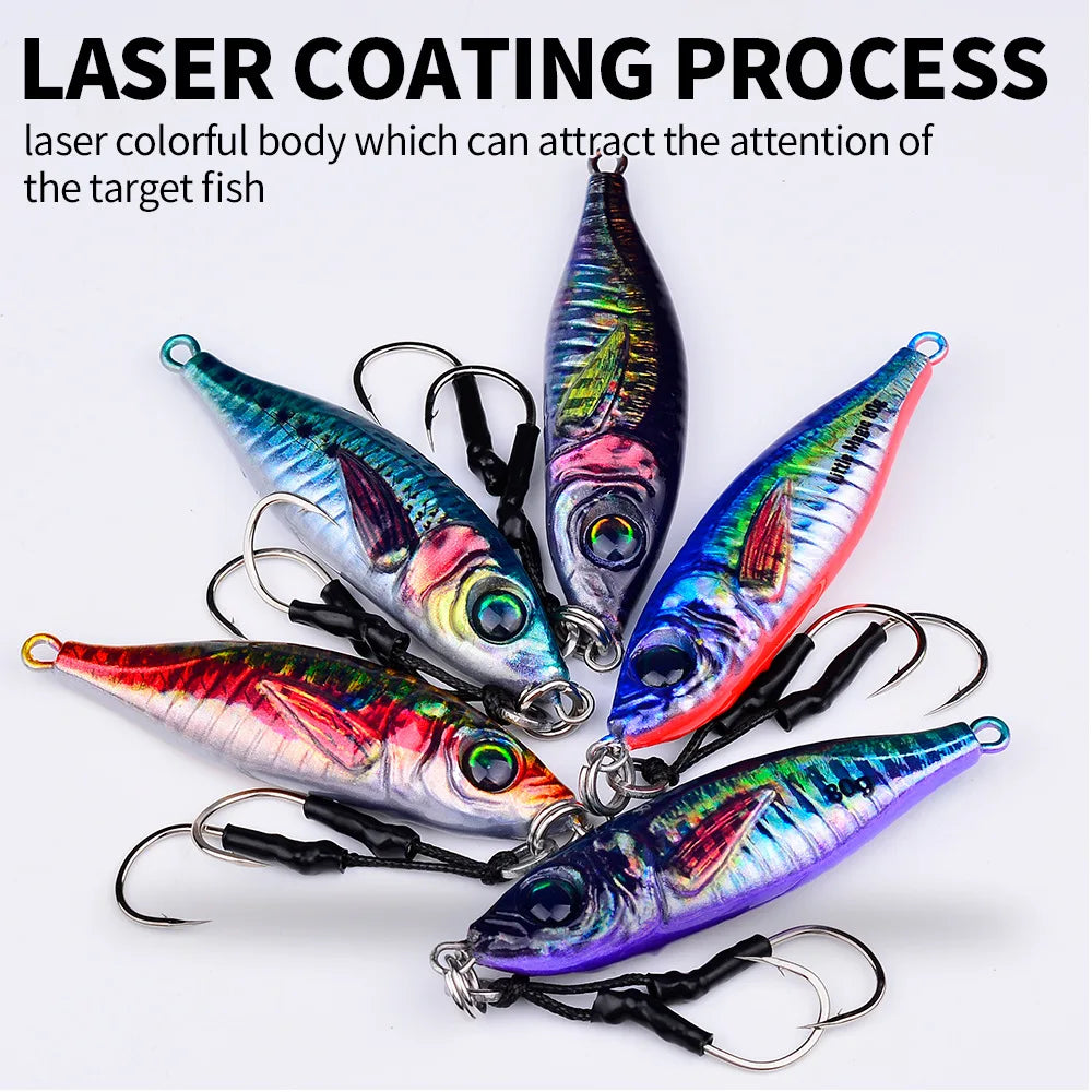 Fast Sinking 30g 40g 60g 80g LuminousSlow Jig Casting Metal Jig Trout Fishing Lure BaitArtificial Hard Jigging Hook Lure